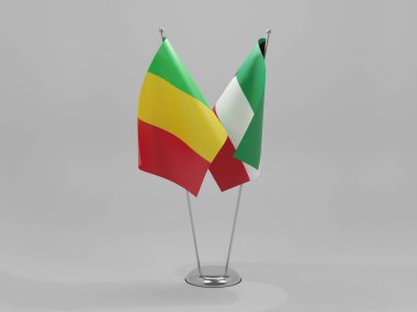 Kuveyt - Mali İşbirliği Bayrakları, Beyaz Arkaplan - 3D Render
