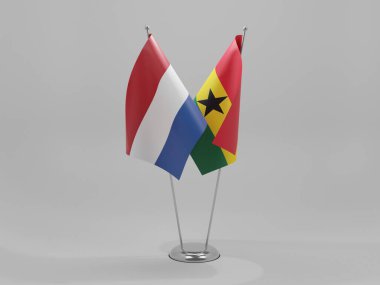 Gana - Hollanda İşbirliği Bayrakları, Beyaz Arkaplan - 3D Render
