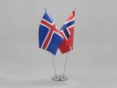 Norveç - İzlanda İşbirliği Bayrakları, Beyaz Arkaplan - 3D Render