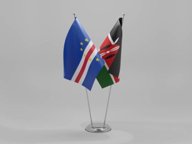 Kenya - Cape Verde İşbirliği Bayrakları, Beyaz Arkaplan - 3D Render