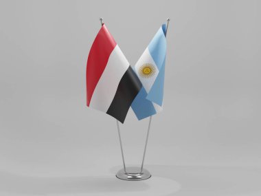 Arjantin - Yemen İşbirliği Bayrakları, Beyaz Arkaplan - 3D Render