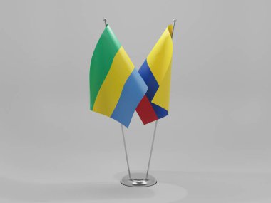 Kolombiya - Gabon İşbirliği Bayrakları, Beyaz Arkaplan - 3D Render