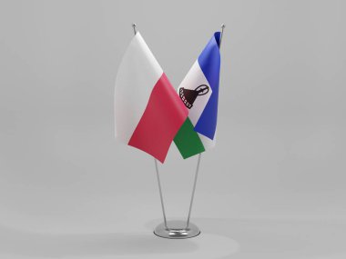 Lesotho - Polonya İşbirliği Bayrakları, Beyaz Arkaplan - 3D Render