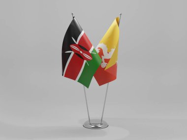 Bhutan - Kenya İşbirliği Bayrakları, Beyaz Arkaplan - 3D Render