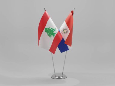 Paraguay - Lübnan İşbirliği Bayrakları, Beyaz Arkaplan - 3D Render