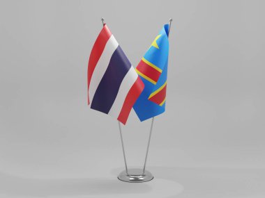 Kongo Demokratik Cumhuriyeti - Tayland İşbirliği Bayrakları, Beyaz Arkaplan - 3D Render