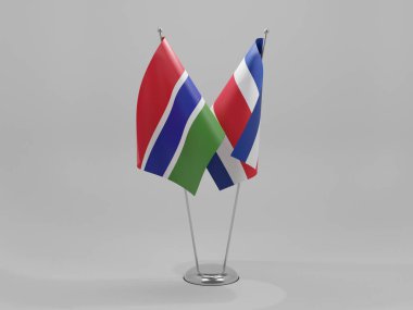 Kosta Rika - Gambiya İşbirliği Bayrakları, Beyaz Arkaplan - 3D Render