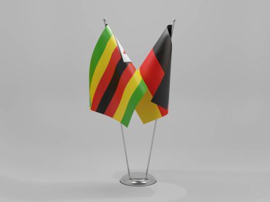 Almanya - Zimbabve İşbirliği Bayrakları, Beyaz Arkaplan - 3D Render