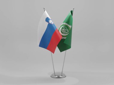 Arap Birliği - Slovenya İşbirliği Bayrakları, Beyaz Arkaplan - 3D Render