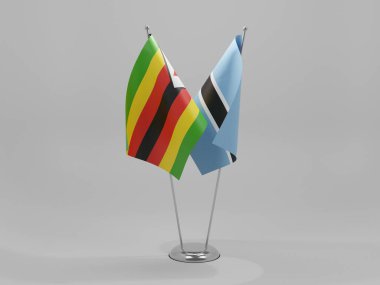 Botswana - Zimbabwe İşbirliği Bayrakları, Beyaz Arkaplan - 3D Render