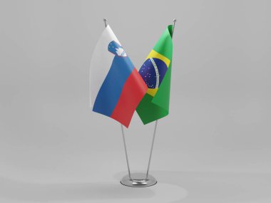 Brezilya - Slovenya İşbirliği Bayrakları, Beyaz Arkaplan - 3D Hazırlama