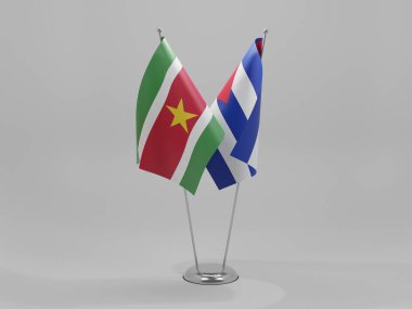 Küba - Surinam Cooperation Flags, Beyaz Arkaplan - 3D Render