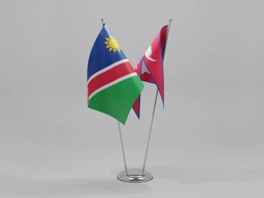 Nepal - Namibya İşbirliği Bayrakları, Beyaz Arkaplan - 3D Render