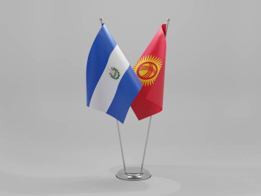 Kırgızistan - El Salvador İşbirliği Bayrakları, Beyaz Arkaplan - 3D Render