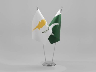 Pakistan - Kıbrıs İşbirliği Bayrakları, Beyaz Arkaplan - 3D Hazırlama