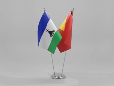 Doğu Timor - Lesotho İşbirliği Bayrakları, Beyaz Arkaplan - 3D Render