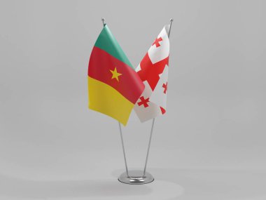 Gürcistan - Kamerun İşbirliği Bayrakları, Beyaz Arkaplan - 3D Render