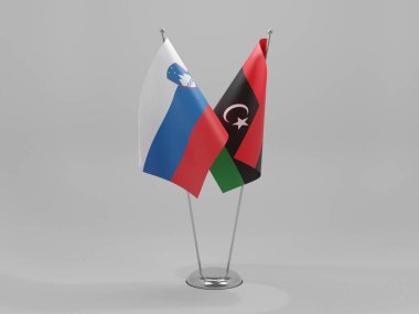 Libya - Slovenya İşbirliği Bayrakları, Beyaz Arkaplan - 3D Hazırlama