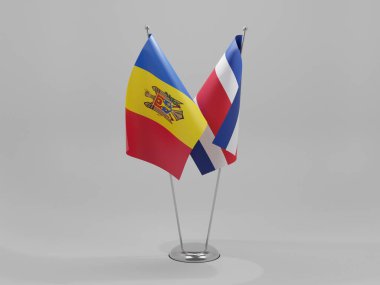Kosta Rika - Moldova İşbirliği Bayrakları, Beyaz Arkaplan - 3D Render
