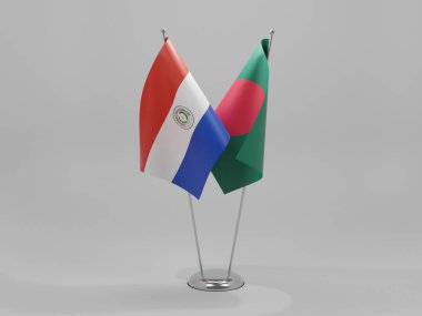 Bangladeş - Paraguay İşbirliği Bayrakları, Beyaz Arkaplan - 3D Render