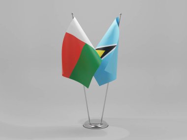 Saint Lucia - Madagaskar İşbirliği Bayrakları, Beyaz Arkaplan - 3D Render