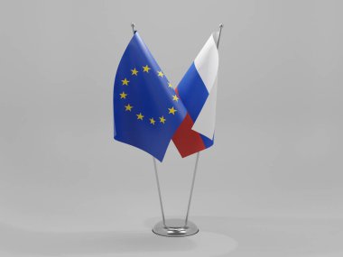 Rusya - Avrupa Birliği İşbirliği Bayrakları, Beyaz Arkaplan - 3D Hazırlama