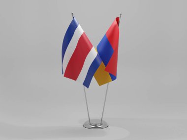 Ermenistan - Kosta Rika İşbirliği Bayrakları, Beyaz Arkaplan - 3D Render