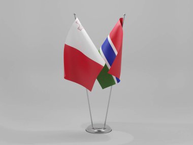 Gambiya - Malta İşbirliği Bayrakları, Beyaz Arkaplan - 3D Render