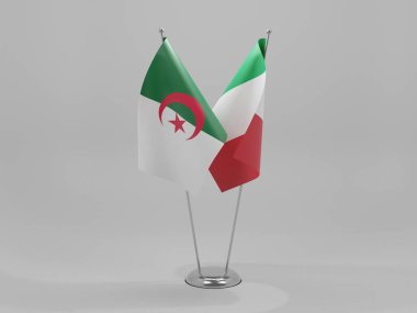 İtalya - Cezayir İşbirliği Bayrakları, Beyaz Arkaplan - 3D Render