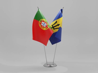 Barbados - Portekiz İşbirliği Bayrakları, Beyaz Arkaplan - 3D Render