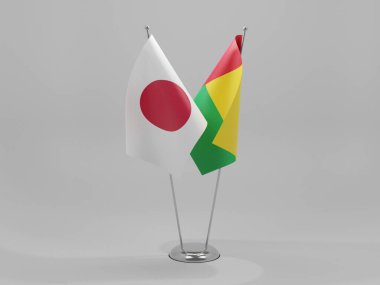 Gine Bissau - Japonya İşbirliği Bayrakları, Beyaz Arkaplan - 3D Render