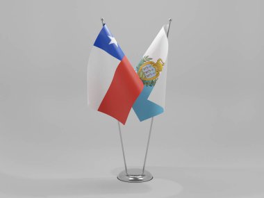 San Marino - Şili İşbirliği Bayrakları, Beyaz Arkaplan - 3D Render