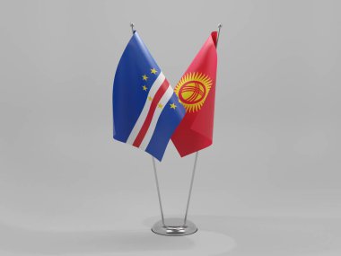Kırgızistan - Cape Verde İşbirliği Bayrakları, Beyaz Arkaplan - 3D Render. Tarihi bayrak