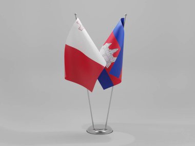 Kamboçya - Malta İşbirliği Bayrakları, Beyaz Arkaplan - 3D Render