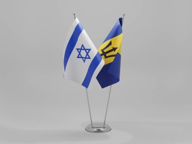 Barbados - İsrail İşbirliği Bayrakları, Beyaz Arkaplan - 3D Render