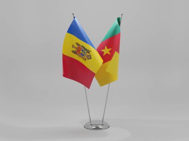Kamerun - Moldova İşbirliği Bayrakları, Beyaz Arkaplan - 3D Render