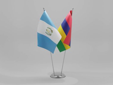 Mauritius - Guatemala İşbirliği Bayrakları, Beyaz Arkaplan - 3D Render