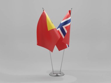Norveç - Doğu Timor İşbirliği Bayrakları, Beyaz Arkaplan - 3D Render