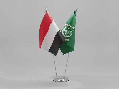 Arap Birliği - Yemen İşbirliği Bayrakları, Beyaz Arkaplan - 3D Render