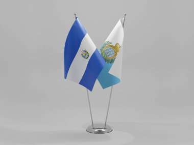 San Marino - El Salvador İşbirliği Bayrakları, Beyaz Arkaplan - 3D