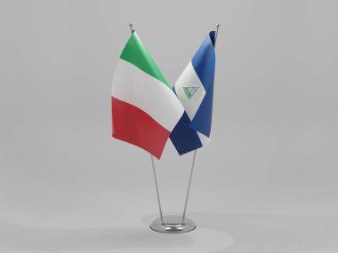 Nikaragua - İtalya İşbirliği Bayrakları, Beyaz Arkaplan - 3D Render