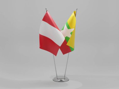 Myanmar - Peru İşbirliği Bayrakları, Beyaz Arkaplan - 3D Render
