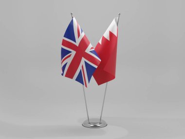 Bahreyn - Birleşik Krallık İşbirliği Bayrakları, Beyaz Arkaplan - 3D Render