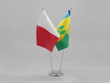 Saint Vincent ve The Grenadines - Malta İşbirliği Bayrakları, Beyaz Arkaplan - 3D Render
