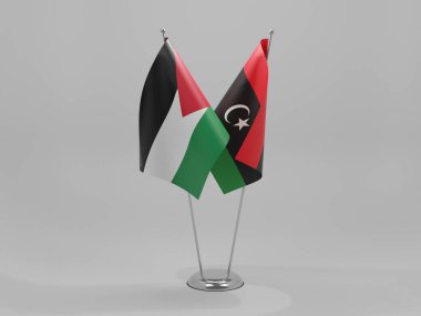 Libya - Ürdün İşbirliği Bayrakları, Beyaz Arkaplan - 3D Hazırlama