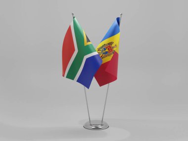 Moldova - Güney Afrika İşbirliği Bayrakları, Beyaz Arkaplan - 3D Render