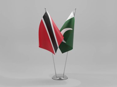 Pakistan - Trinidad ve Tobago İşbirliği Bayrakları, Beyaz Arkaplan - 3D Yapılandırma