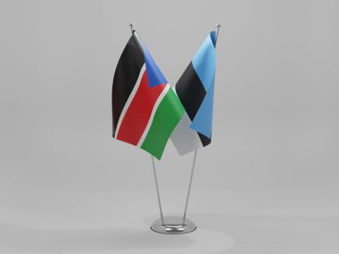 Estonya - Güney Sudan İşbirliği Bayrakları, Beyaz Arkaplan - 3D Render