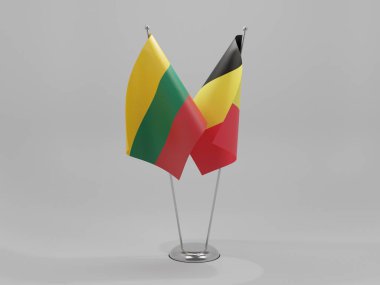 Belçika - Litvanya İşbirliği Bayrakları, Beyaz Arkaplan - 3D Render