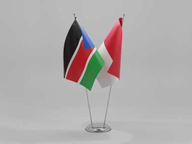Monako - Güney Sudan İşbirliği Bayrakları, Beyaz Arkaplan - 3D Render